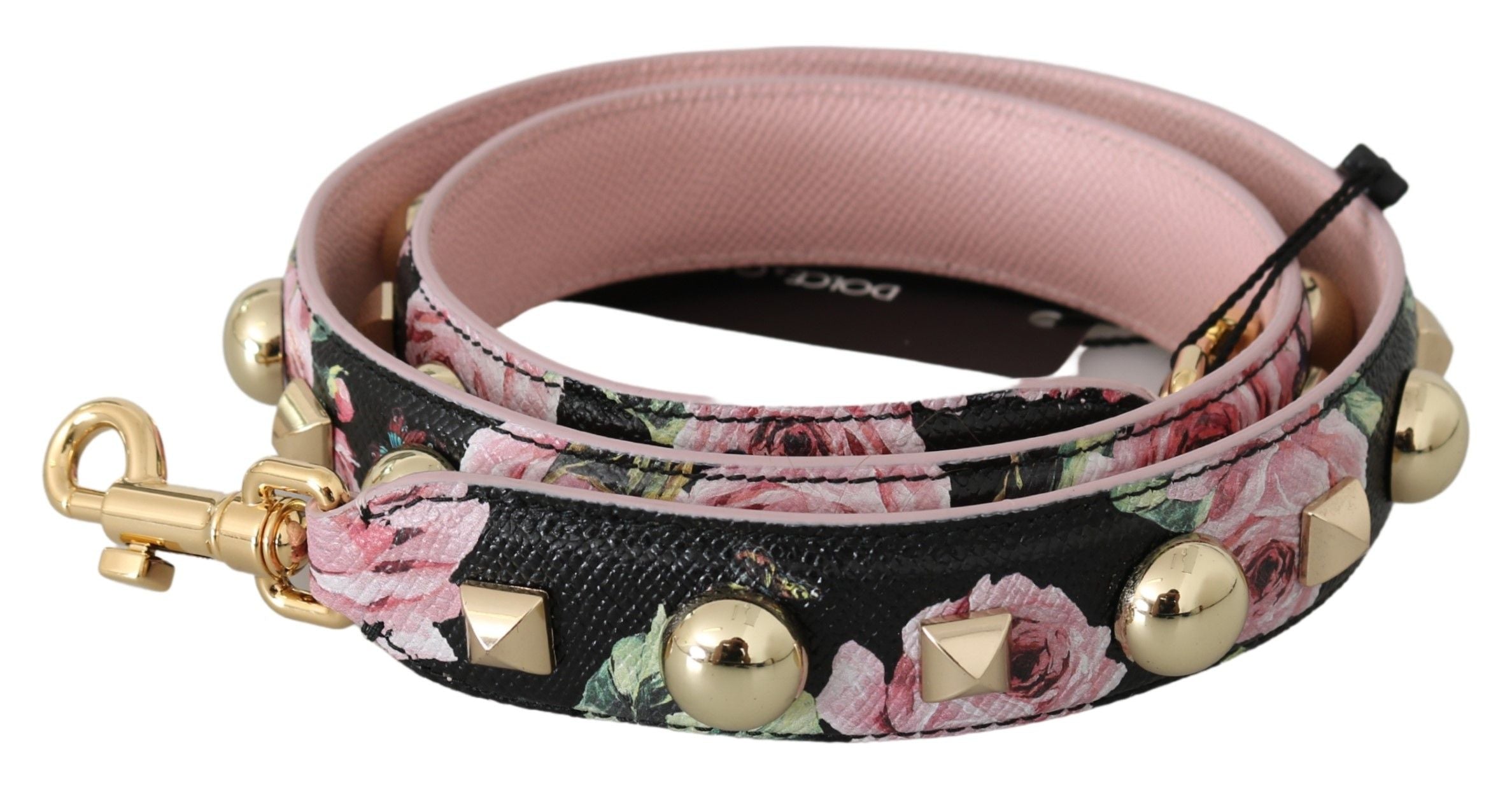 Dolce & Gabbana pembe çiçekli deri işlemeli aksesuar omuz askısı